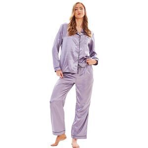 Keanu Womens/Ladies Satin Long Pyjama Set / Gray
